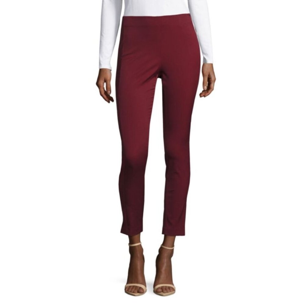 THEORY Navalane Neoteric Straight Leg Ankle Pant Burgundy Red Minimalist Office